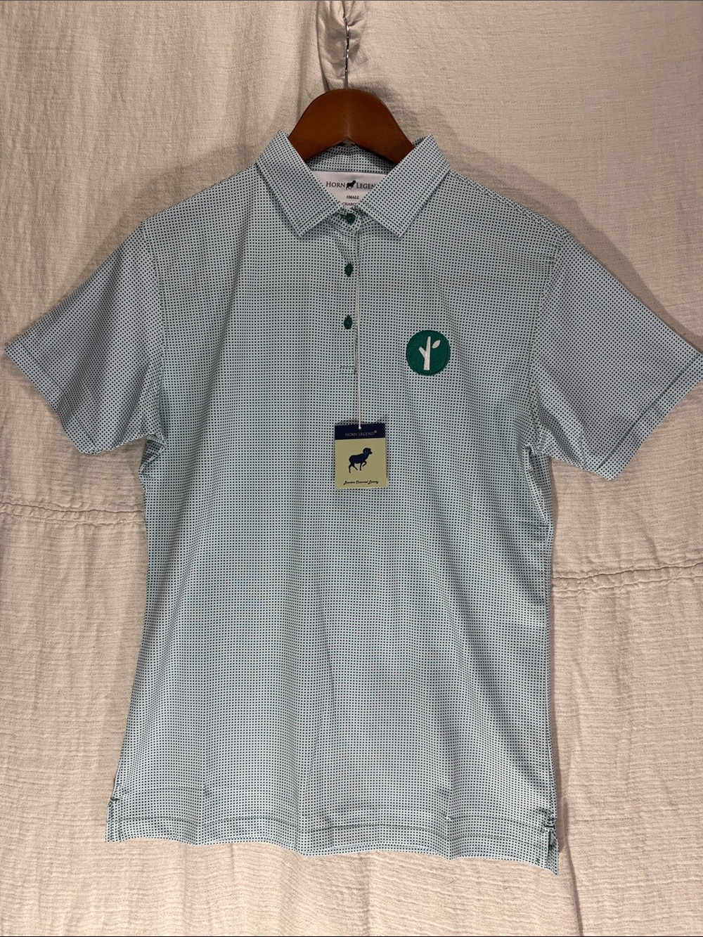 NWT Horn Legend Women’s Bamboo Charcoal Luxury Golf Polo Small Green MicroCheck